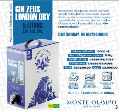 Gin Zeus London Dry · 5 litros